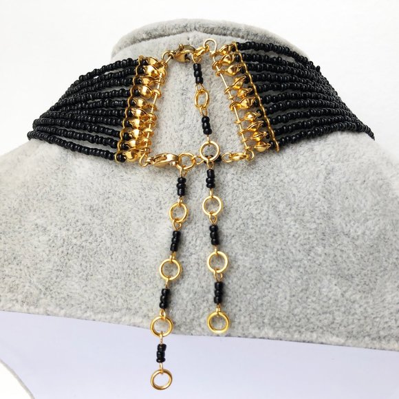 Pink and black wide collar choker, accent multi strand choker necklace OOAK - Picture 6 of 10